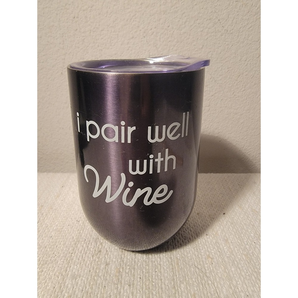 Wine tumbler stainless steel " I Pair well with wine" Purple Camping Outdoor